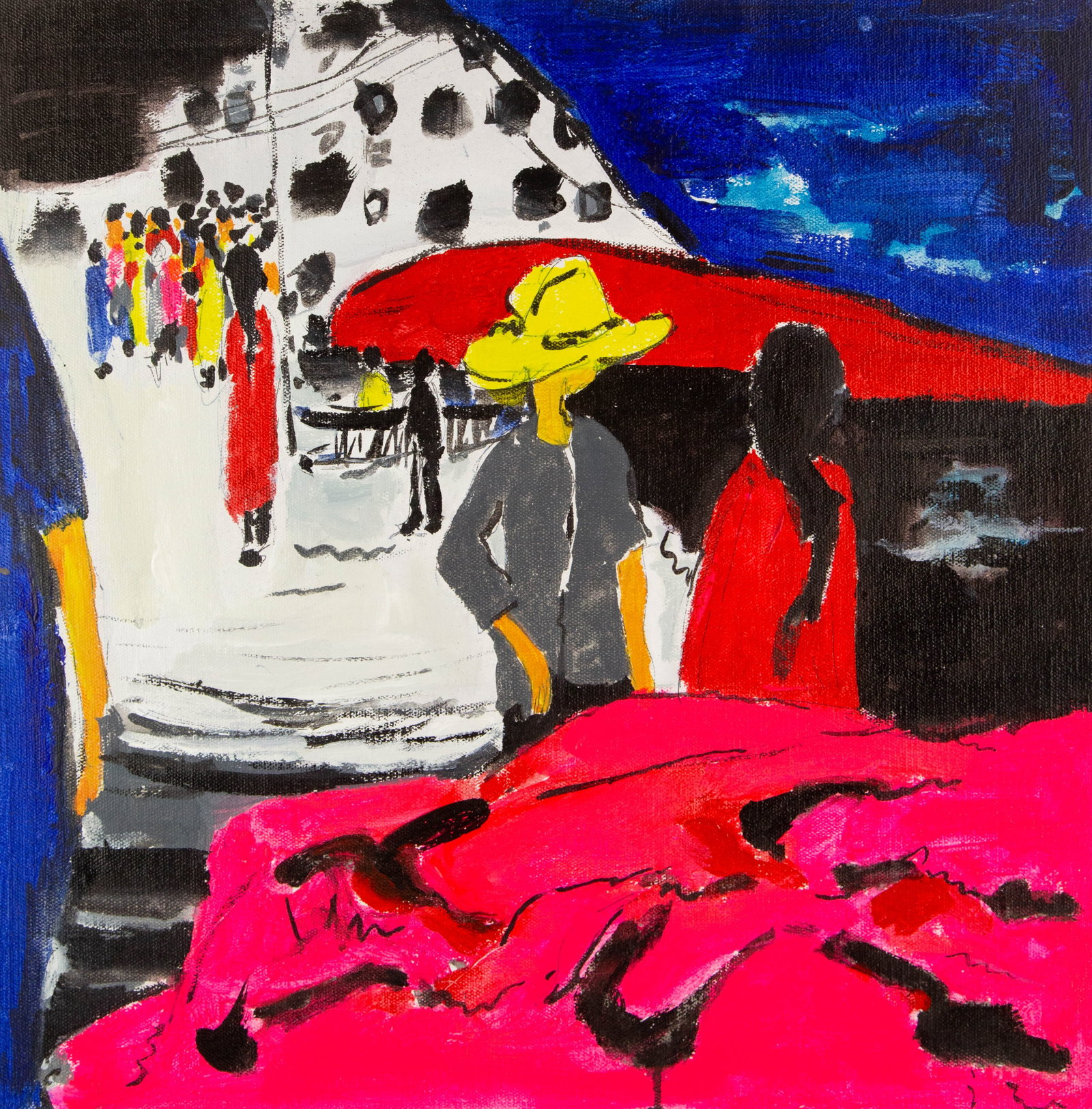 Guangyu Ding Contemporary Original Acrylic Painting "Daily Life Series III": Title: Daily Life Series III Medium: Oil on canvas Size: 20 x 19 inches Frame: Framing options available! Condition: The painting appears to be in excellent condition. Note: This painting is unstretch