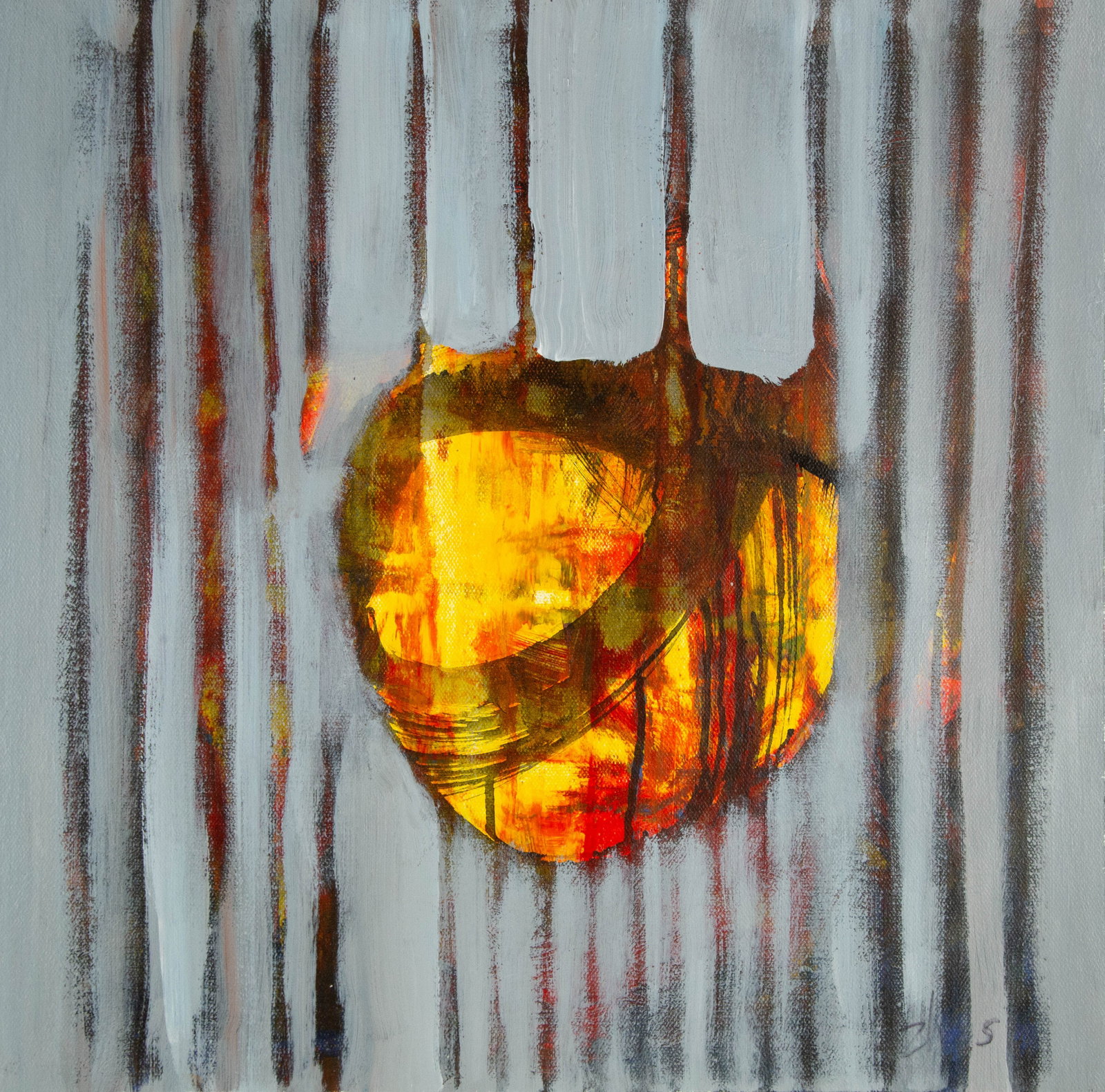 Wanshui Zhu Contemporary Original Mixed Media "The Morph": Title: The Morph Medium: Oil on canvas Size: 19 x 19 inches Frame: Framing options available! Condition: The painting appears to be in excellent condition. Note: This painting is unstretched,shipped r