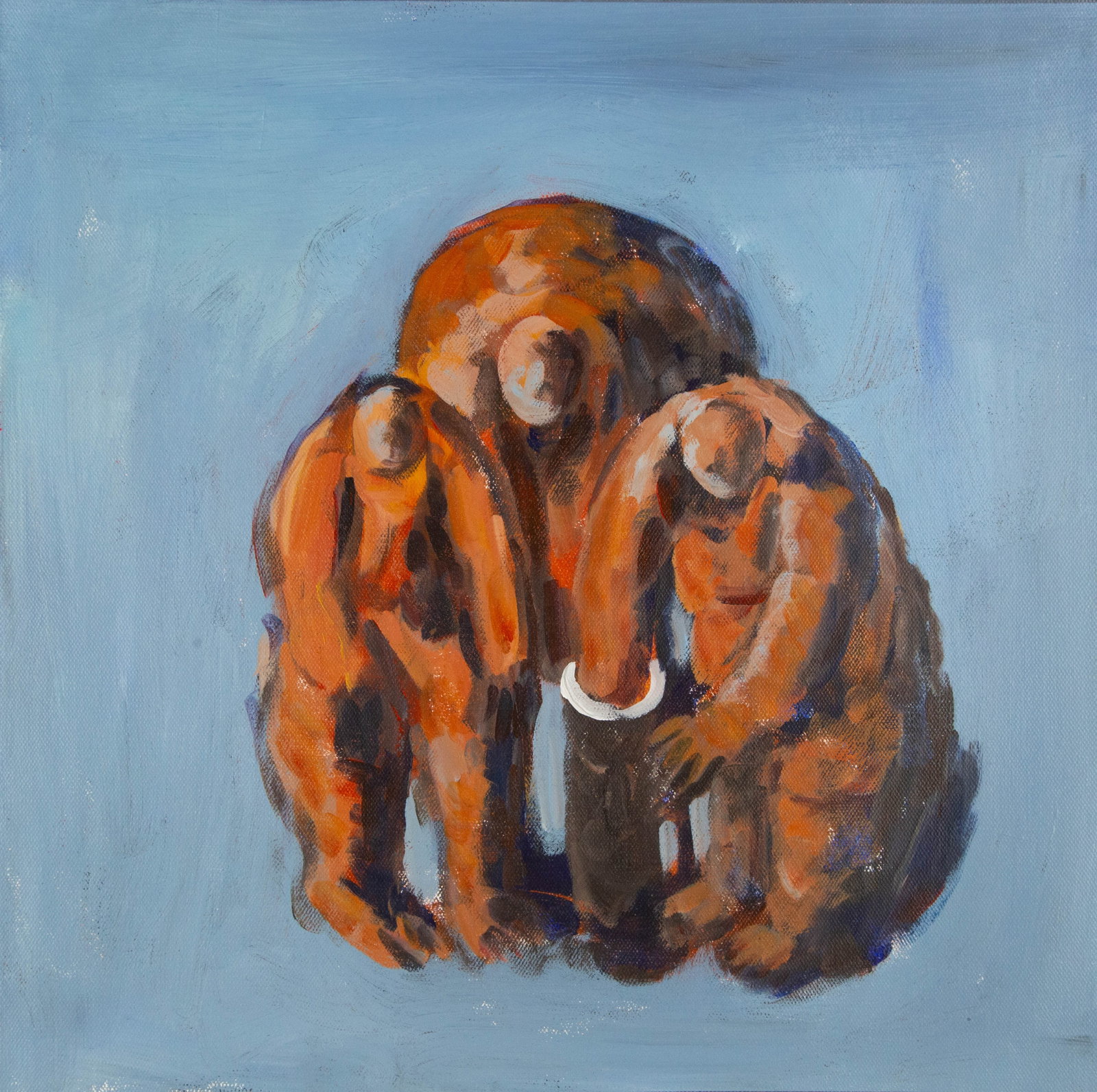 Wanshui Zhu Animal Original Mixed Media "Curious": Title: Curious Medium: Oil on canvas Size: 19 x 19 inches Frame: Framing options available! Condition: The painting appears to be in excellent condition. Note: This painting is unstretched,shipped rol