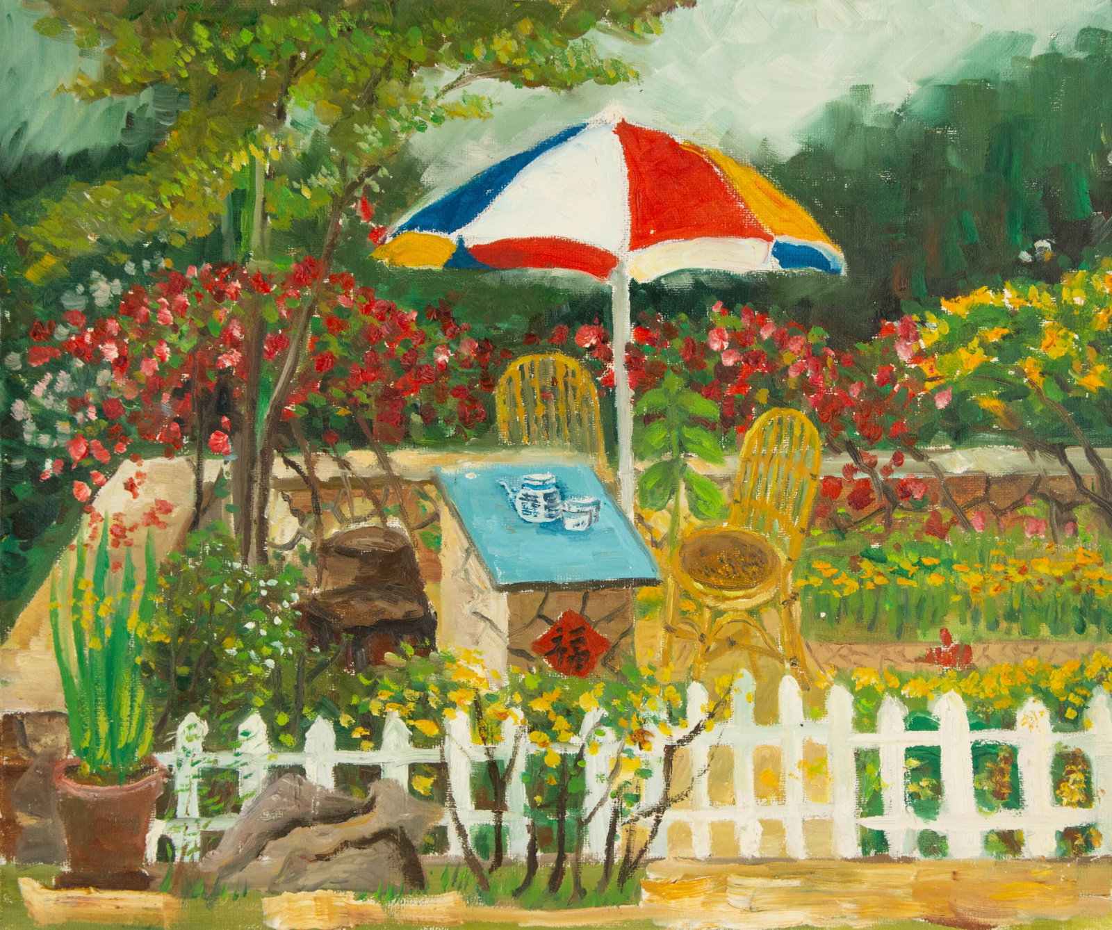 Zhijun Jiang Landscape Original Oil On Canvas "Resting Place": Title: Resting Place Medium: Oil on canvas Size: 19 x 23 inches Frame: Framing options available! Condition: The painting appears to be in excellent condition. Note: This painting is unstretched,shipp