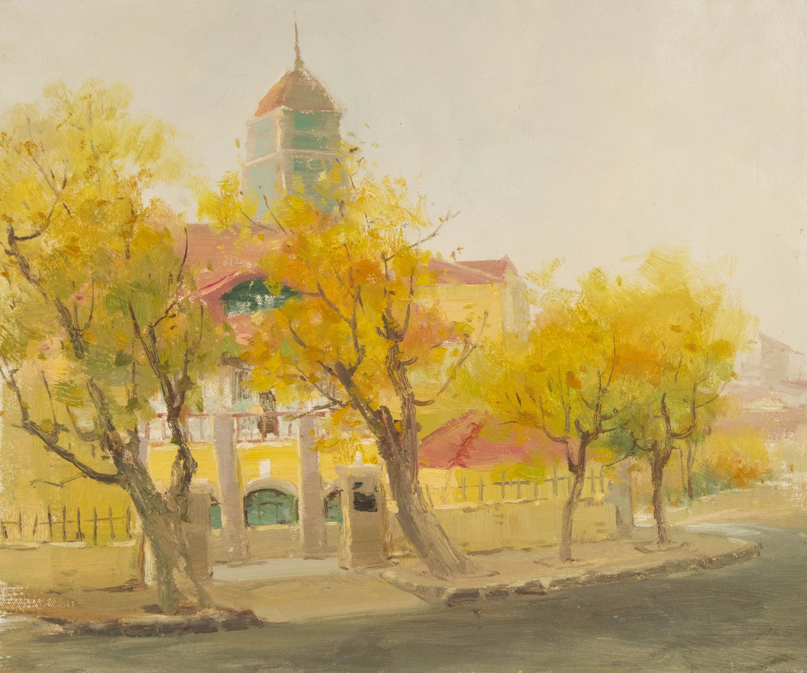 Hongdan Lin Landscape Original Oil On Canvas "Qingdao Series III": Title: Qingdao Series III Medium: Oil on canvas Size: 19.5 x 23.5 inches Frame: Framing options available! Condition: The painting appears to be in excellent condition. Note: This painting is unstretc