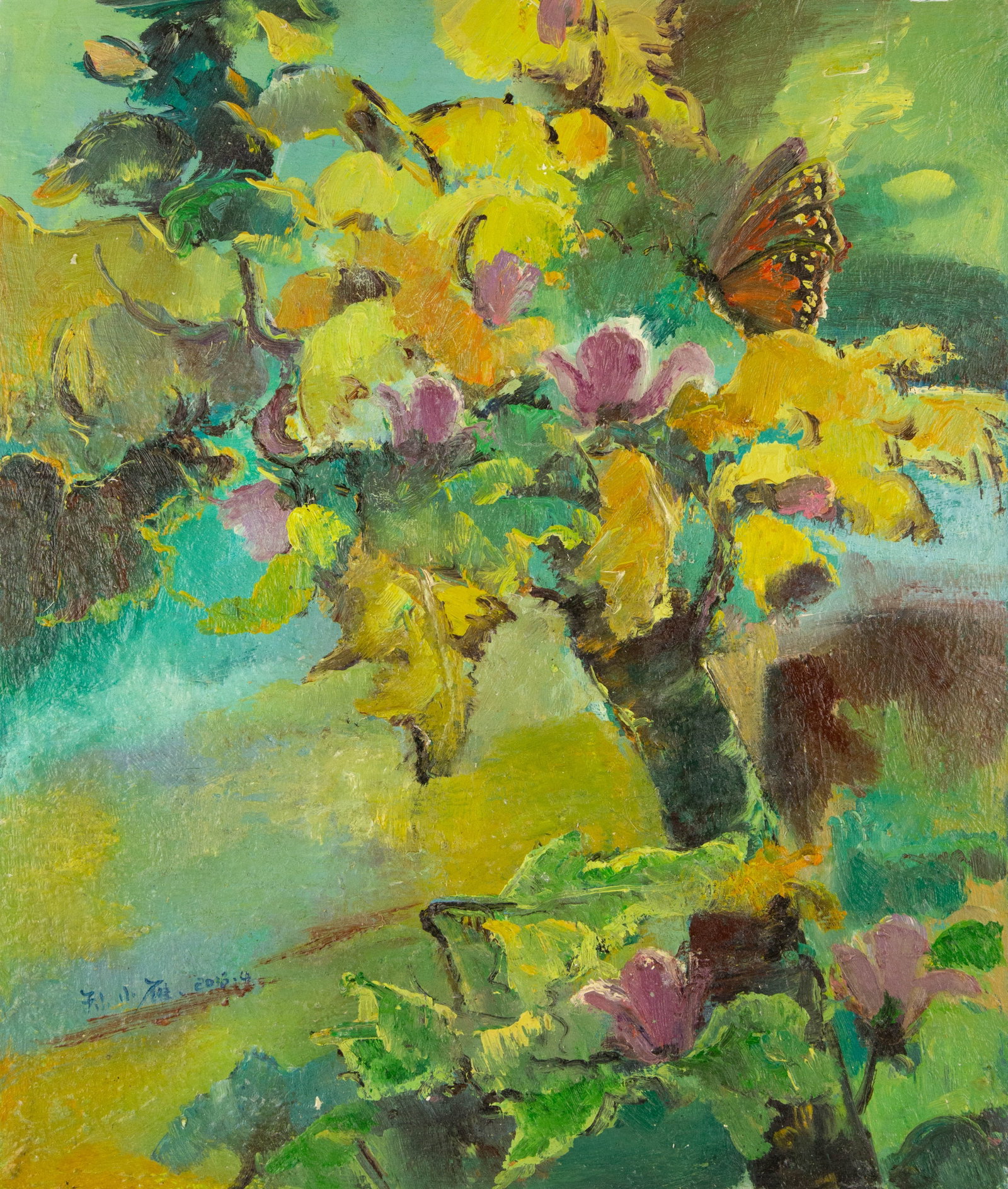 Xiaoyan Sun Floral Original Oil On Canvas "Summer Fantasy Series III": Title: Summer Fantasy Series III Medium: Oil on canvas Size: 23 x 19 inches Frame: Framing options available! Condition: The painting appears to be in excellent condition. Note: This painting is unstr