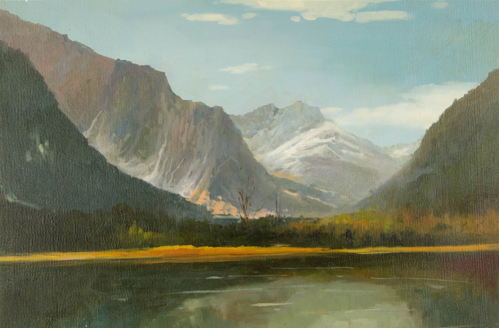 Yun Xi Landscape Original Oil On Canvas "Lofty Mountains": Title: Lofty Mountains Medium: Oil on canvas Size: 15.5 x 23 inches Frame: Framing options available! Condition: The painting appears to be in excellent condition. Note: This painting is unstretched,s