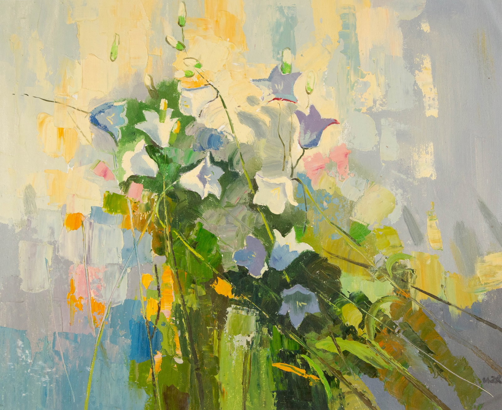 Zhongren Wang Floral Original Oil On Canvas "Petunia Series I": Title: Petunia Series I Medium: Oil on canvas Size: 19 x 24 inches Frame: Framing options available! Condition: The painting appears to be in excellent condition. Note: This painting is unstretched,sh