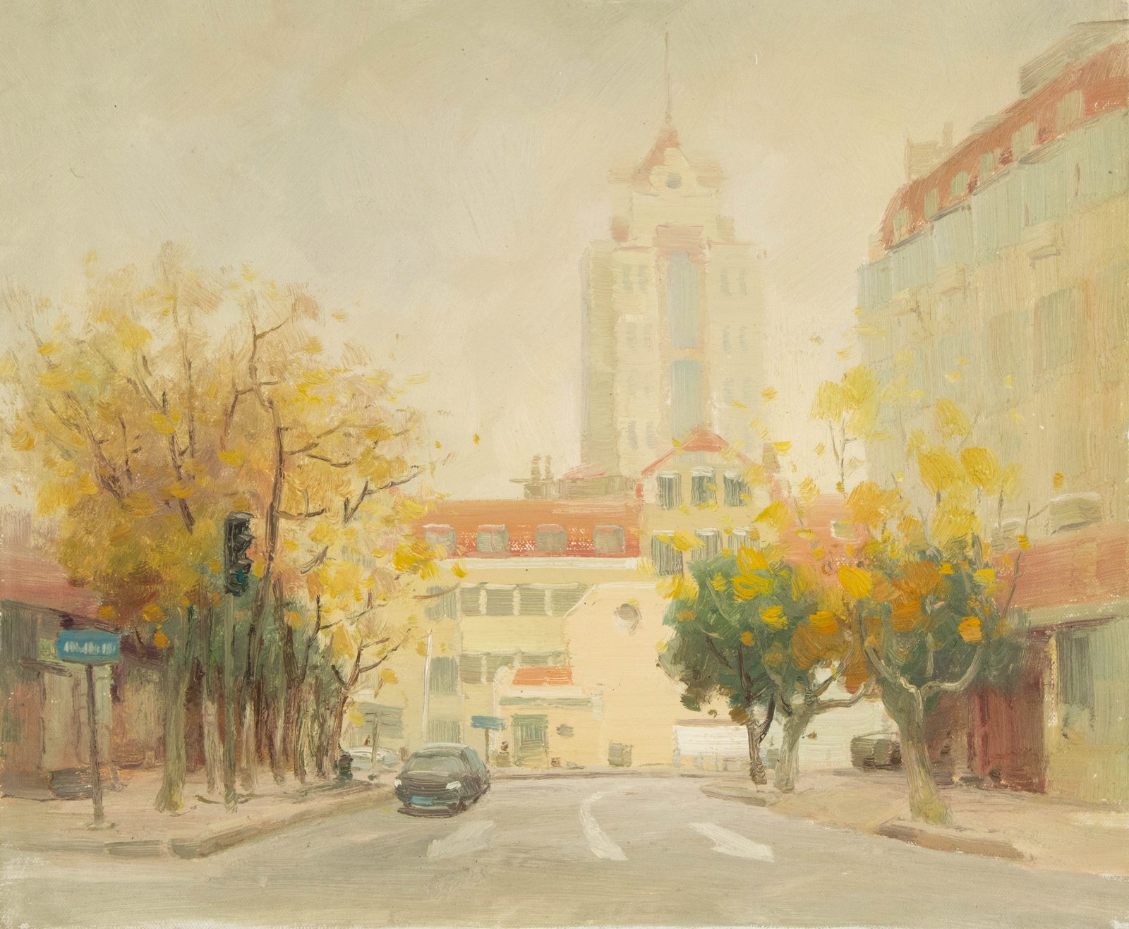 Hongdan Lin Landscape Original Oil On Canvas "Church in Qingdao Series III": Title: Church in Qingdao Series III Medium: Oil on canvas Size: 19 x 23 inches Frame: Framing options available! Condition: The painting appears to be in excellent condition. Note: This painting is un