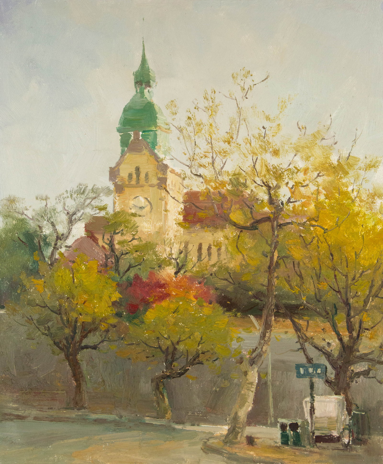 Hongdan Lin Landscape Original Oil On Canvas "Church in Qingdao Series IV": Title: Church in Qingdao Series IV Medium: Oil on canvas Size: 23 x 19 inches Frame: Framing options available! Condition: The painting appears to be in excellent condition. Note: This painting is uns