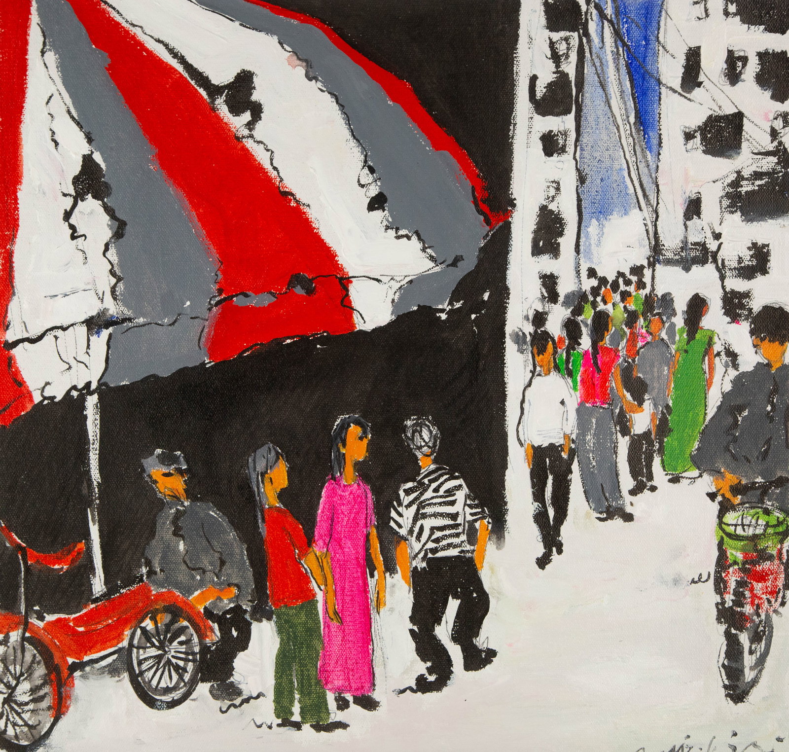 Guangyu Ding Contemporary Original Acrylic On Canvas "Daily Life Series IV": Title: Daily Life Series IV Medium: Oil on canvas Size: 19 x 20 inches Frame: Framing options available! Condition: The painting appears to be in excellent condition. Note: This painting is unstretche