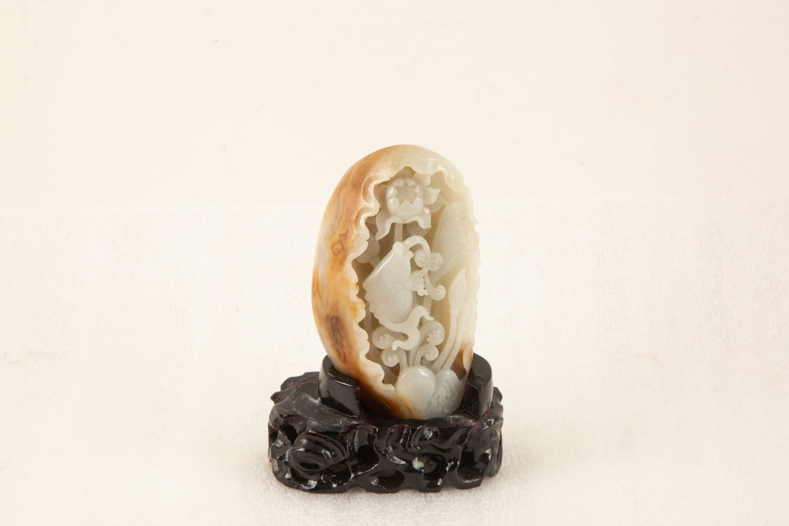 Carved Hardstone Fish and Lotus Display Carving (1 of 7)
