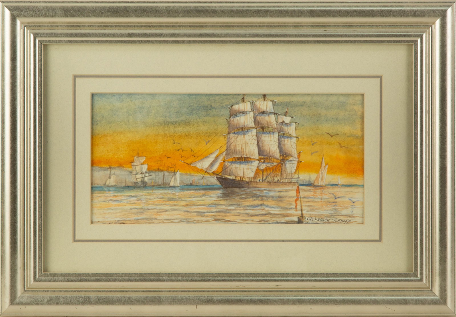 Frederick Tordoff (b. 1939 -) "Shippng On The Hudson River" Landscape Watercolor (1 of 12)