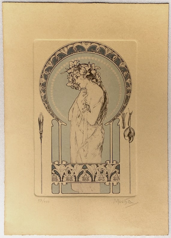 Alphonse Mucha Etching on Arches paper (1 of 4)