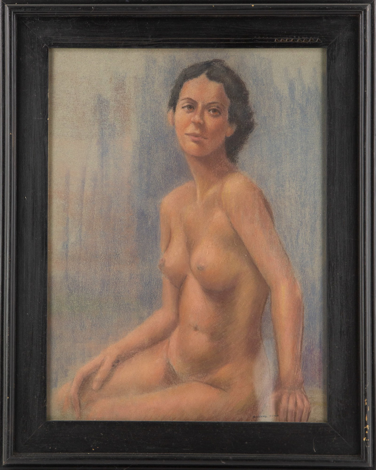 Richard Clive(1912--1992)Nude Model: Medium: Oil On Board Style: Landscape Painting Size: 18x 24 inches Frame Size: 31x 24 inches Condition: This artwork is in great condition for its age. Signature: Hand-signed Artist: Richard Clive(191
