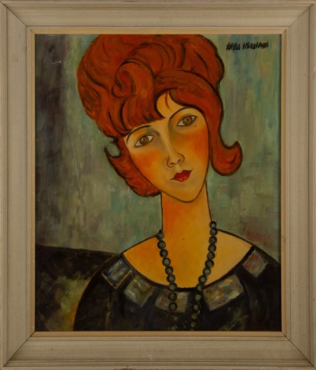 After Amedeo Modigliani Portrait Oil On Canvas: Medium: Oil On Canvas Style: Portrait Painting Size: 24 x 20 inches Frame Size: 28 x 24 inches Condition: Signature: Hand-signed Artist: After Amedeo Modigliani CO2506146 Bidders need to know