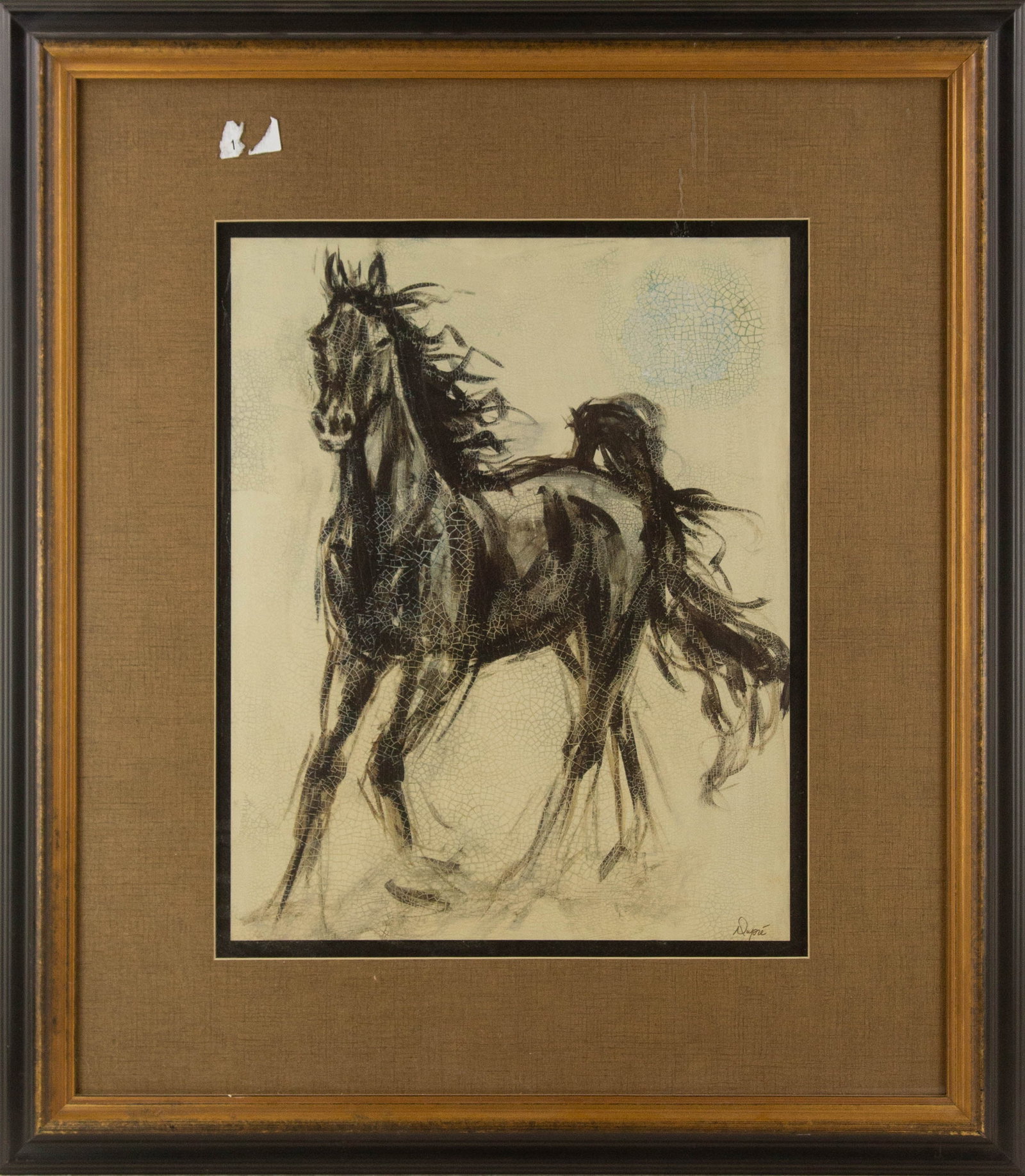 Karen Dupree Animal Print "Running Horse": Title: Running Horse Medium: Print Painting Size: 19.75" x 15.75" Frame Size: 33" x 29" Condition: This artwork is in good overall condition for its age. Signature: Printed Signature Artist: Karen Dup
