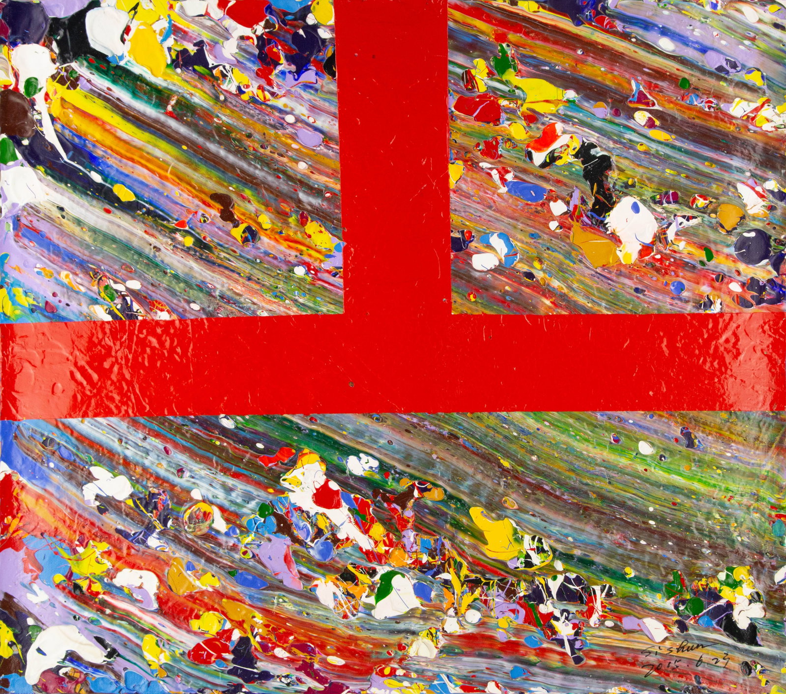Shun Si Abstract Original Acrylic Painting "Geometry Clash VI": Title: Geometry Clash VI Medium: Oil on canvas Size: 27 x 31 inches Frame: Framing options available! Condition: The painting appears to be in excellent condition. Note: This painting is unstretched,s
