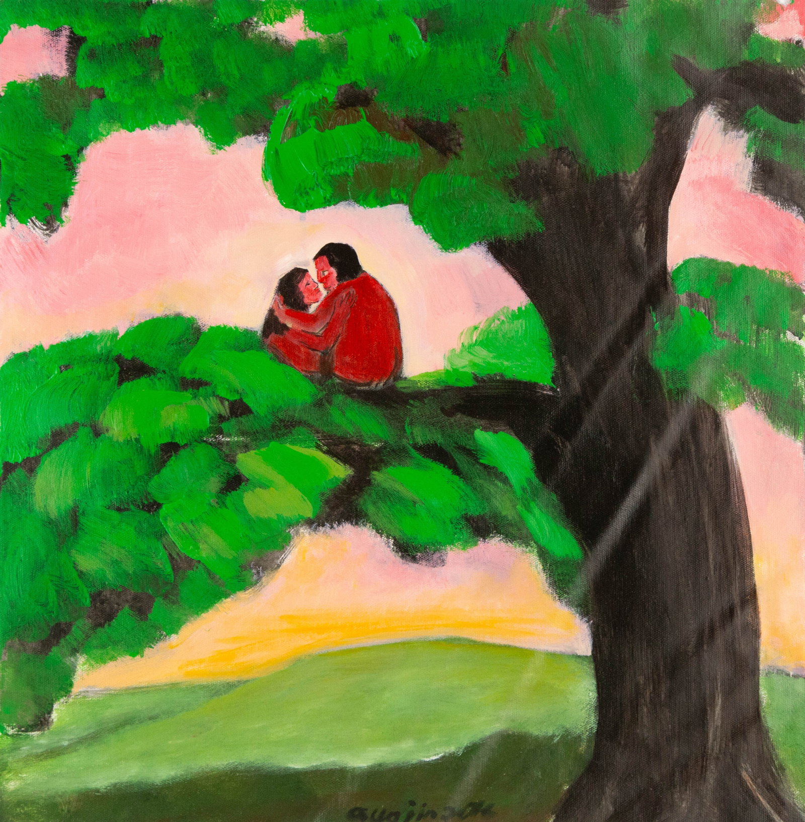 Jin Guo Contemporary Original Acrylic Painting "Love Tree IV": Title: Love Tree IV Medium: Oil on canvas Size: 19 x 19 inches Frame: Framing options available! Condition: The painting appears to be in excellent condition. Note: This painting is unstretched,shippe