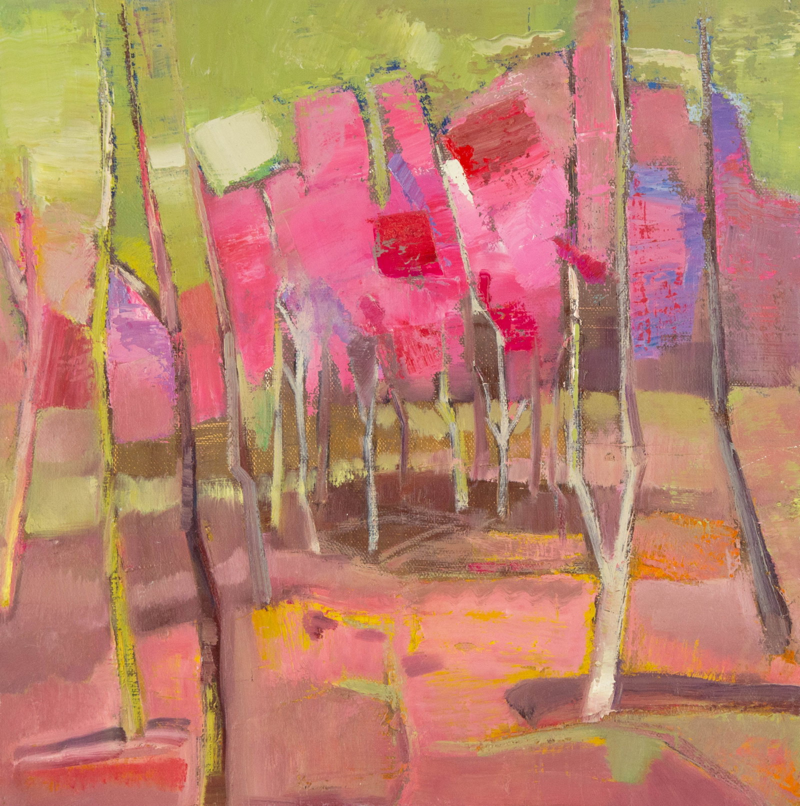 Yu Zhang Contemporary Original Oil On Canvas "Pink World": Title: Pink World Medium: Oil on canvas Size: 15 x 15 inches Frame: Framing options available! Condition: The painting appears to be in excellent condition. Note: This painting is unstretched,shipped 