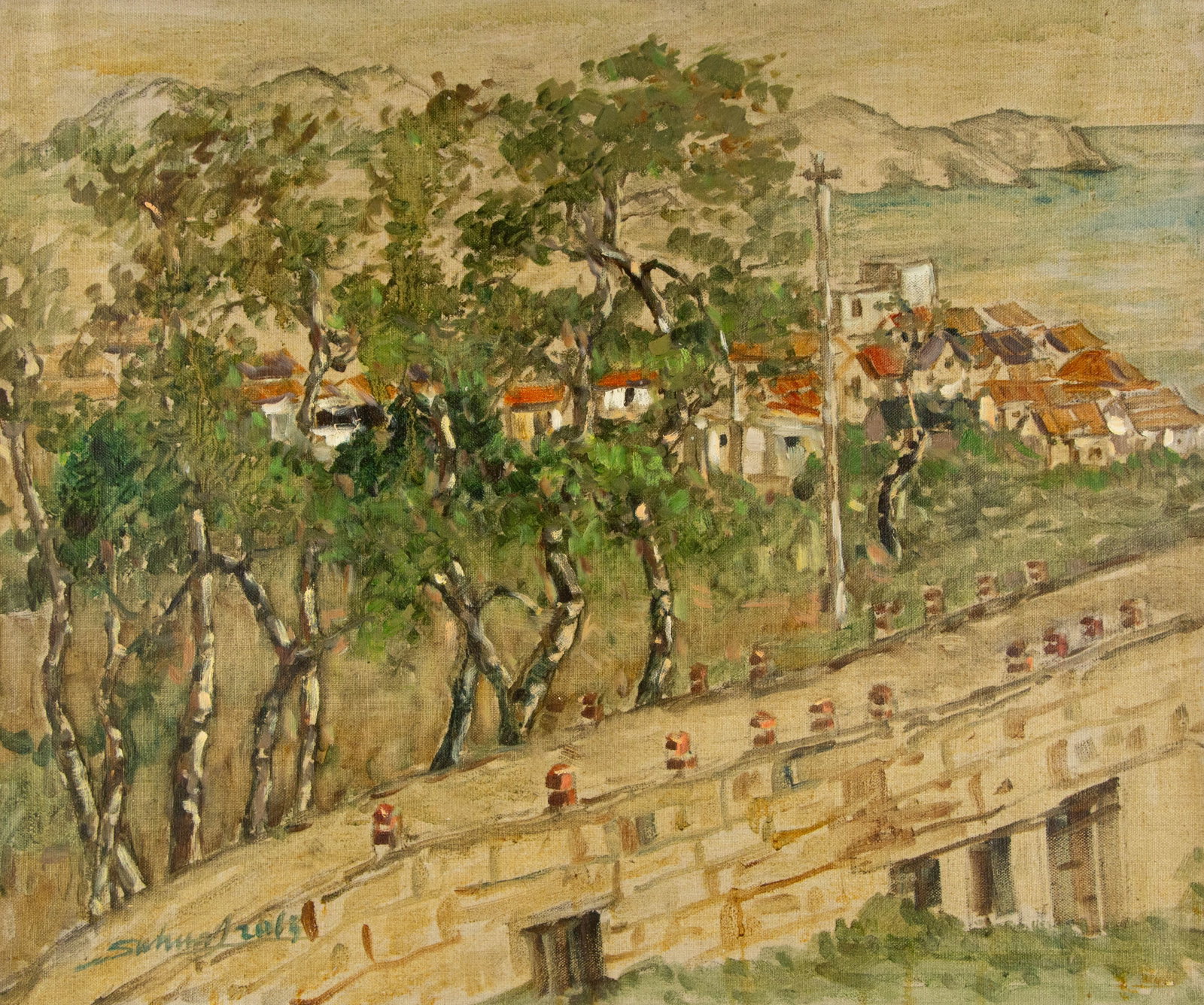Suhua Li Landscape Original Oil On Canvas "Beautiful Town": Title: Beautiful Town Medium: Oil on canvas Size: 19 x 23 inches Frame: Framing options available! Condition: The painting appears to be in excellent condition. Note: This painting is unstretched,ship