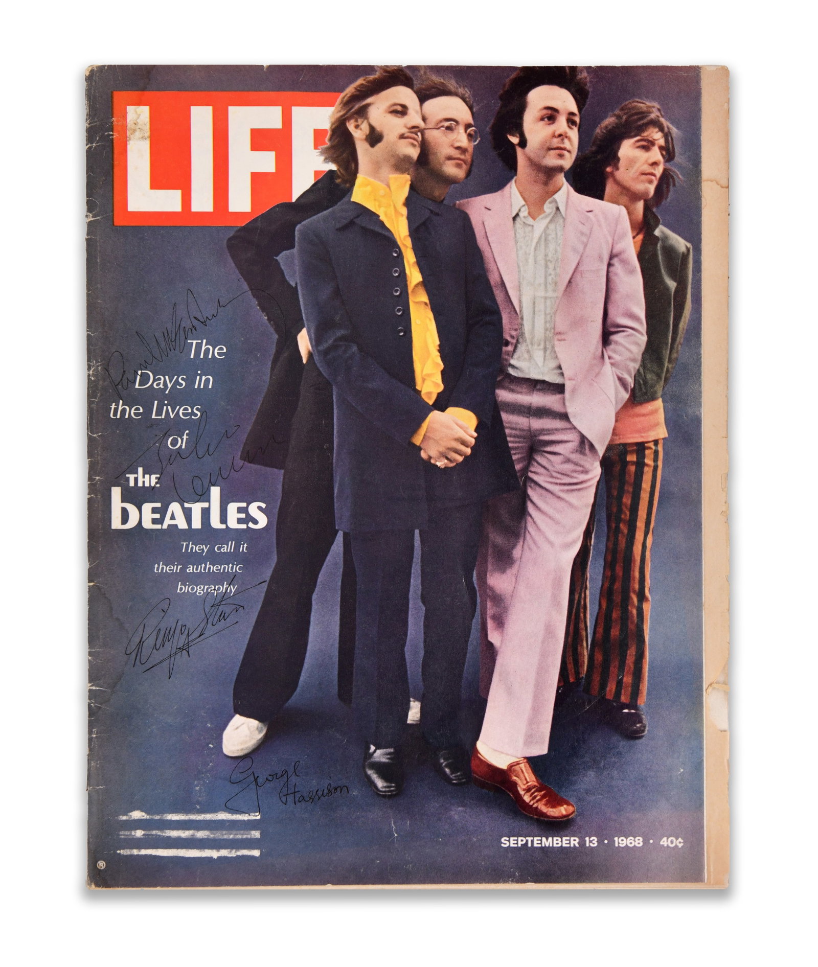 The Beatles, Fully Signed LIFE Magazine (September 13, 1968 Issue, “The Days in the Lives of The: THE BEATLES, FULLY SIGNED LIFE MAGAZINE (SEPTEMBER 13, 1968 ISSUE, “THE DAYS IN THE LIVES OF THE BEATLES”) Provenance and Authenticity: This item includes a certificate of authenticity. This S