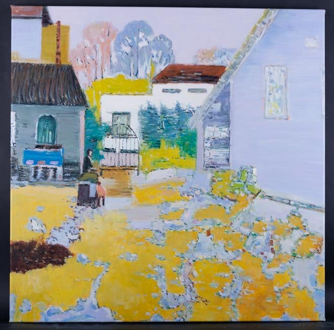 Fine Art Abstract Original Oil Painting By Yongqi Zhou: Medium: Oil on canvas Size: 23" x 23" Frame Size: None Age: 2000s Condition: Good, no damage seen Artist: Yongqi Zhou Great for collection or home decoration. Provenance: Direct from the artist. Guara