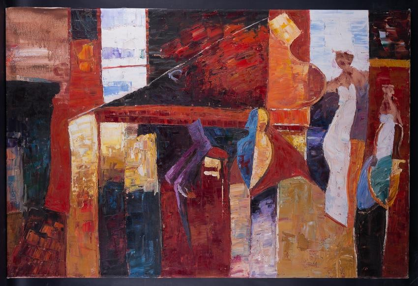 Fine Art Abstract Original Oil Painting By Artist Lixia: Medium: Oil on canvas Size: 46.5" x 31" Frame Size: None Age: 2000s Condition: Good, no damage seen Artist: Lixia Guo Great for collection or home decoration. Provenance: Direct from the artist. Guara