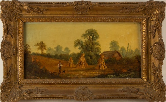Worthington Whittredge ( American, 1820 - 1910 ) Landscape Oil On Canvas: Medium: Oil On Canvas Style: Landscape Painting Size: 8 x 16 inches Frame Size: 13 x 21 inches Condition: Please note that the surface painting appear to be cracking, please refer to the close shot im