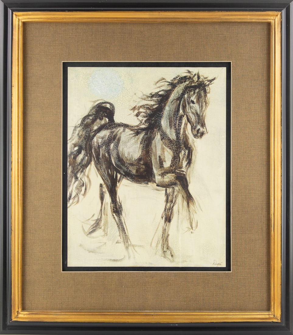 Dupre Animal Acrylic On Canvas "Horse": Title: Horse-Themed Decorative Wall Art Medium: Acrylic On Canvas Fram Size: 33 x 29 inches Art Size: 20 x 16 inches Condition: The painting appears to be in good condition. Note: This painting is uns