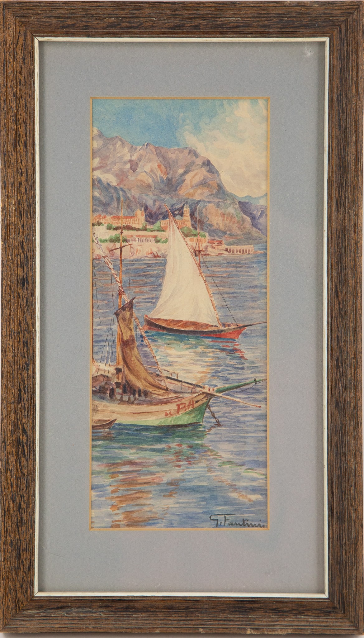 This is a watercolor painting of a European landscape,depicting a tranquil bay.: Painting Size:11.5 x 5 Frame Size: 16.5 x 9.5 Framing Options: We offer in house framing if you would like your artwork to be framed. Please contact us after the sale for a quote. We have experienced 