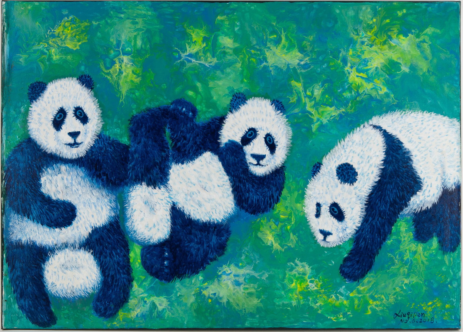 Arcylic Painting by Artist Pan Xiuqi: National Treasure The Giant Panda.: Title: National Treasure The Giant Panda. ( ????? ) Medium: Acrylic On Canvas Size: 25 x 35 inches Frame: Framing options available! Condition: Year: 2018 Artist: Xiuqi Pan Signature: Signed Signature