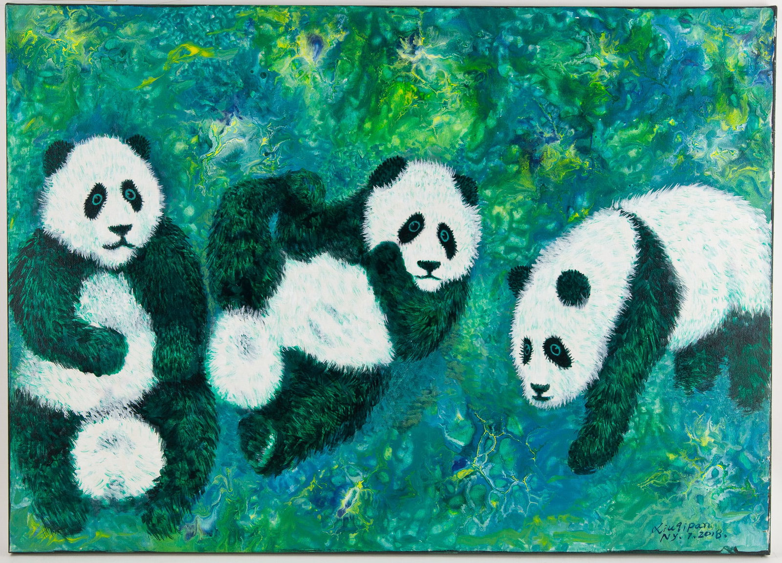 Arcylic Painting by Artist Pan Xiuqi:National Treasure The Giant Panda.: Title: National Treasure The Giant Panda. ( ????? ) Medium: Acrylic On Canvas Size: 25 x 35 inches Frame: Framing options available! Condition: Year: 2018 Artist: Xiuqi Pan Signature: Signed Signature