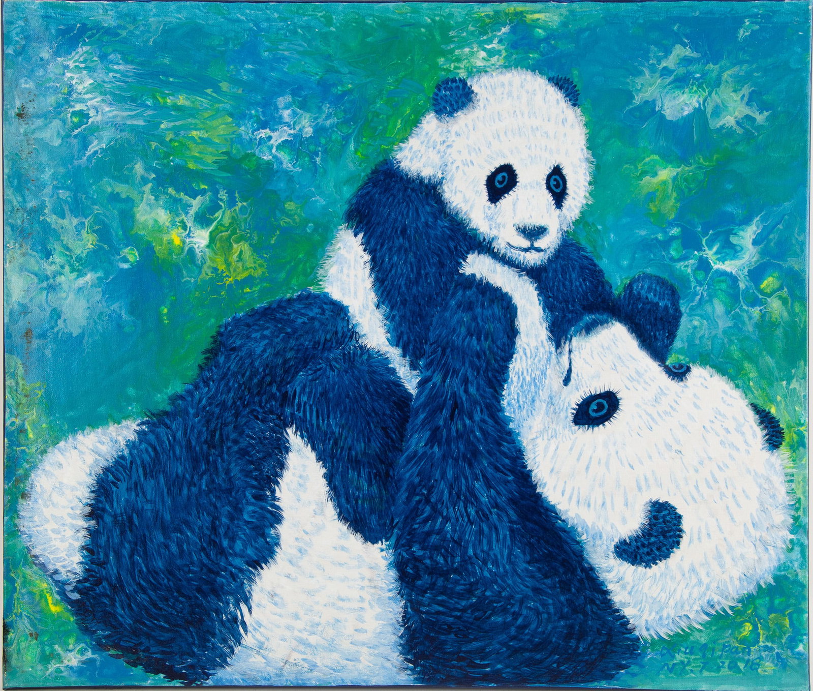 Arcylic Painting by Artist Pan Xiuqi:National Treasure The Giant Panda.: Title: National Treasure The Giant Panda. ( ????? ) Medium: Acrylic On Canvas Size: 28 x 24 inches Frame: Framing options available! Condition: Year: 2018 Artist: Xiuqi Pan Signature: Signed Signature