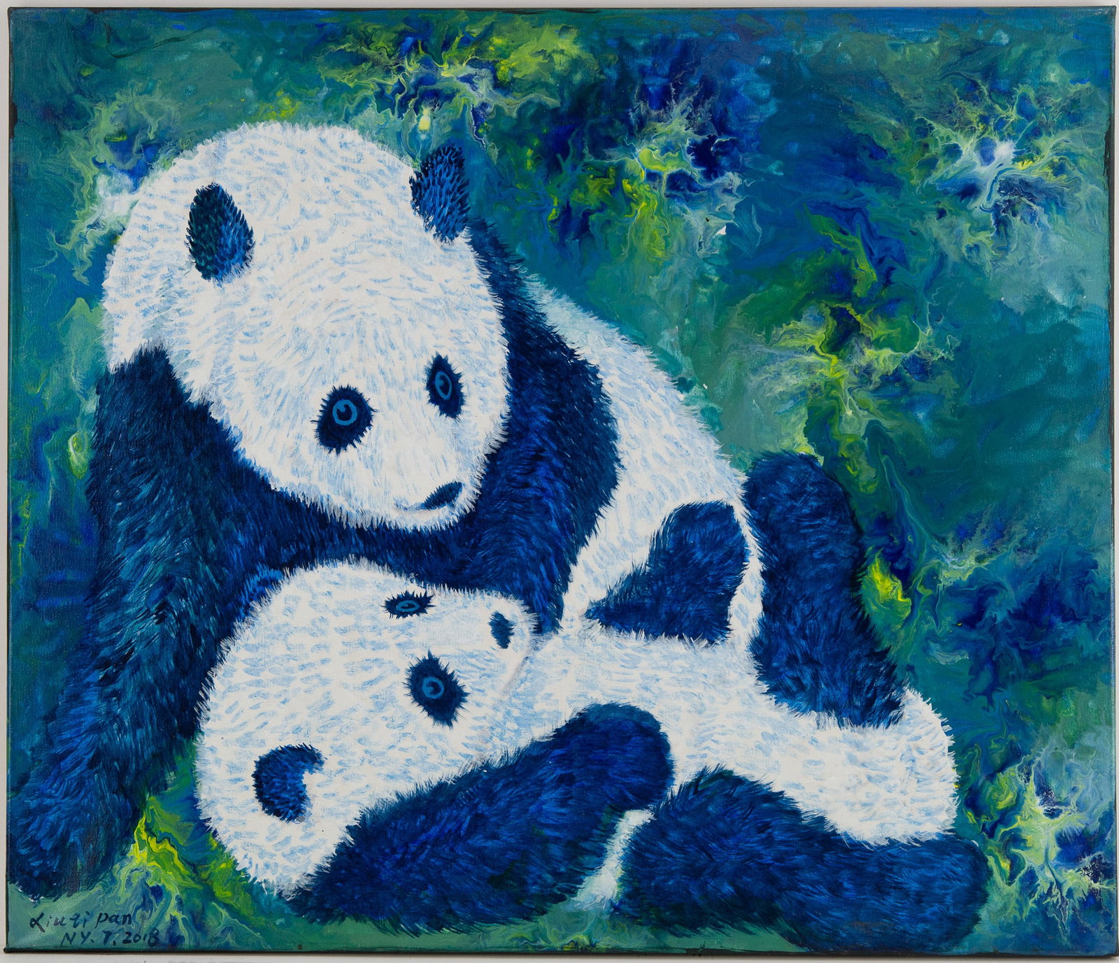 Arcylic Painting by Artist Pan Xiuqi:National Treasure The Giant Panda.: Title: National Treasure The Giant Panda. ( ????? ) Medium: Acrylic On Canvas Size: 29 x 24 inches Frame: Framing options available! Condition: Year: 2018 Artist: Xiuqi Pan Signature: Signed Signature