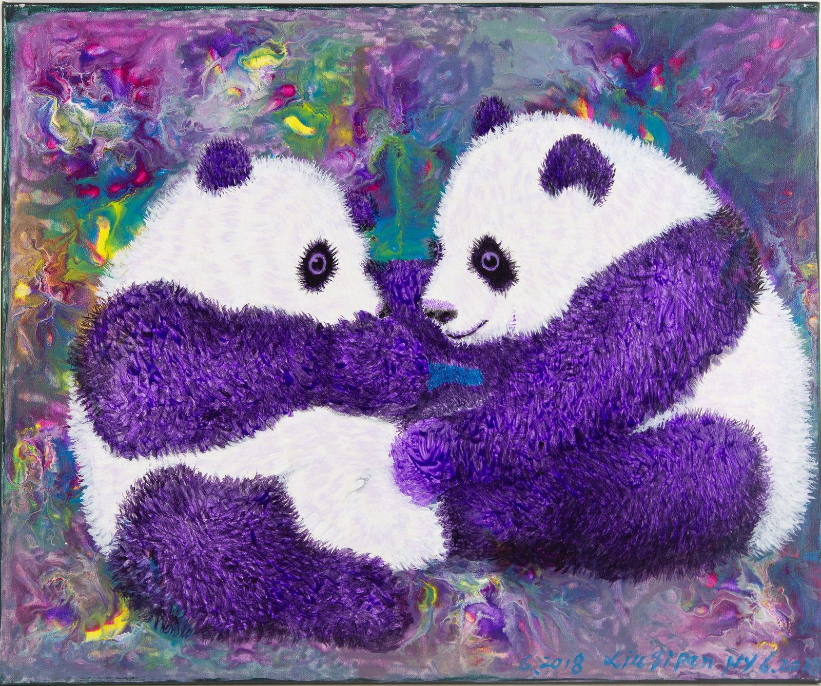 Arcylic Painting by Artist Pan Xiuqi:National Treasure The Giant Panda.: Title: National Treasure The Giant Panda. ( ????? ) Medium: Acrylic On Canvas Size: 29 x 24 inches Frame: Framing options available! Condition: Year: 218 Artist: Xiuqi Pan Signature: Signed Signature 
