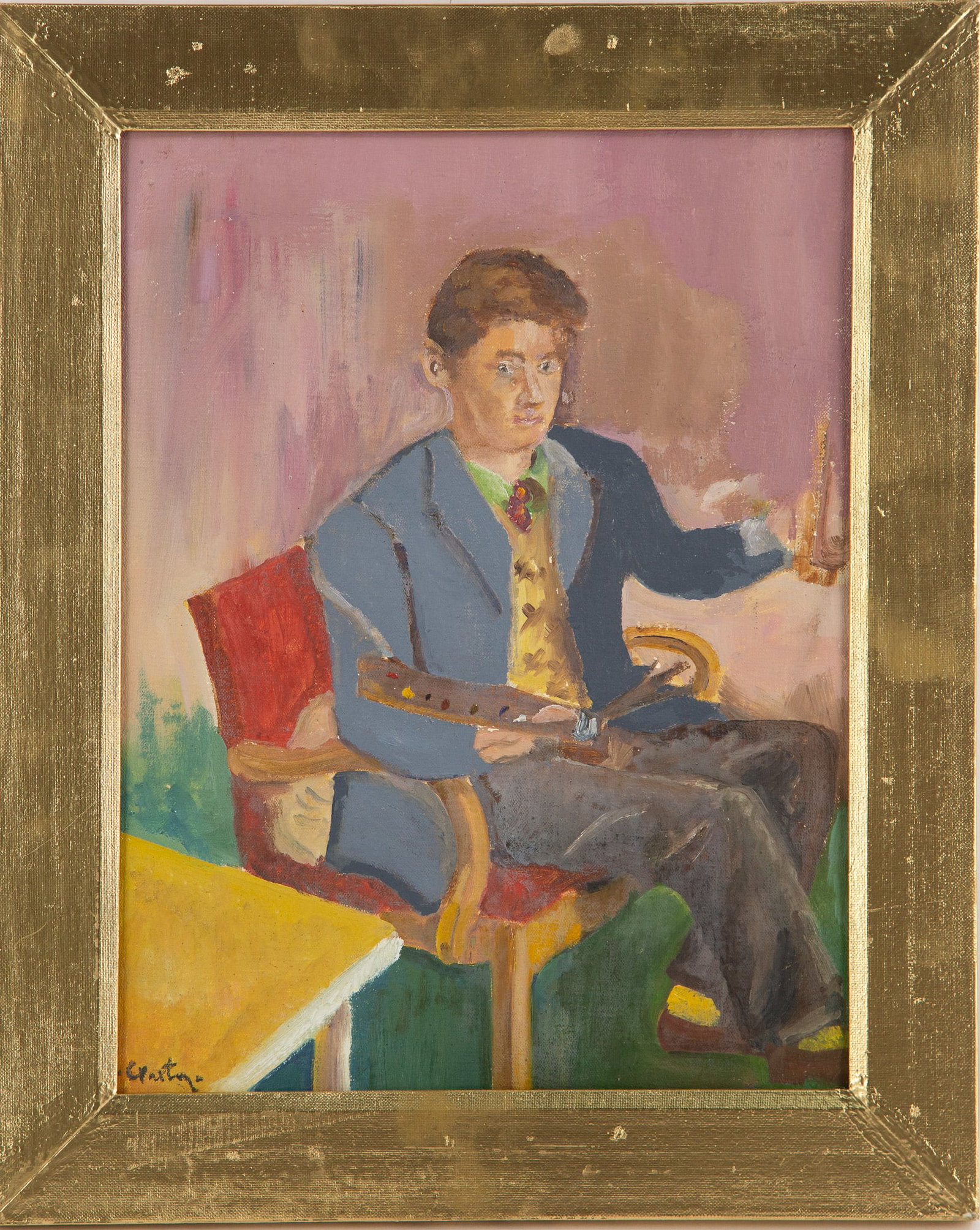 John Craxton (Brit,1922-2009) Singned oil on canvas of a young artist,possible self-portrait.: Painting Size: 15 x 12 Fram Size: 20 x 15.5 Framing Options: We offer in house framing if you would like your artwork to be framed. Please contact us after the sale for a quote. We have experienced fr