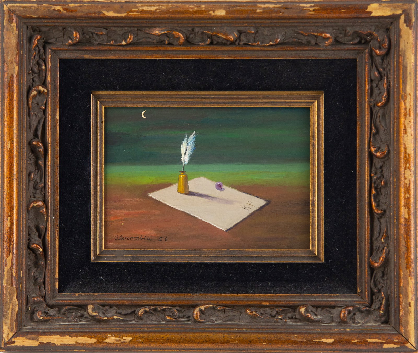 Letter with Quill: Title: Medium: Oil On Canvas Painting Size: 5" x 7" Frame Size: 11" x 13" Condition: Signature: no sigmature Artist: Alembikia 56 Bidders need to know All the items are sold as is and all sales are fi