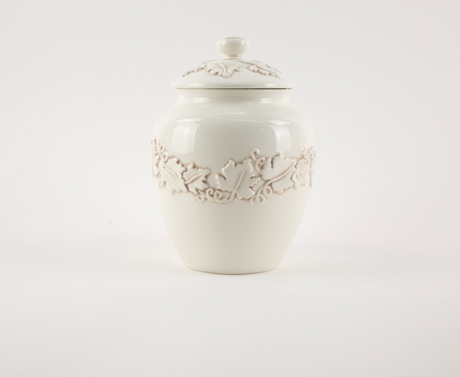 White Embossed Ceramic Canister With Lif - 2