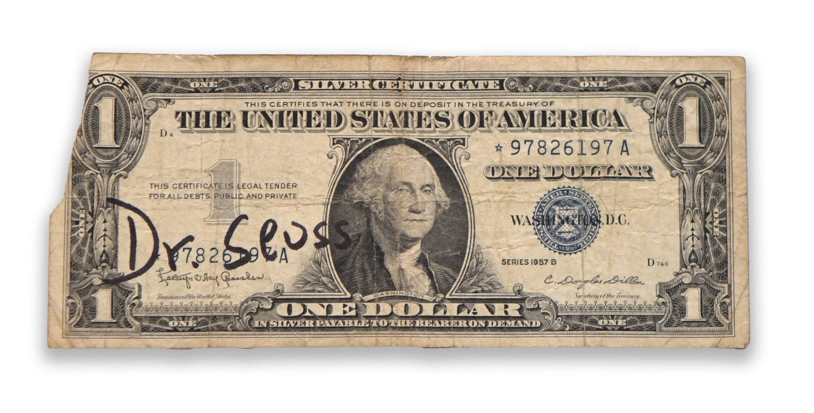 DR. SEUSS - Signed 1957 United States One-Dollar Silver Certificate (1 of 2)