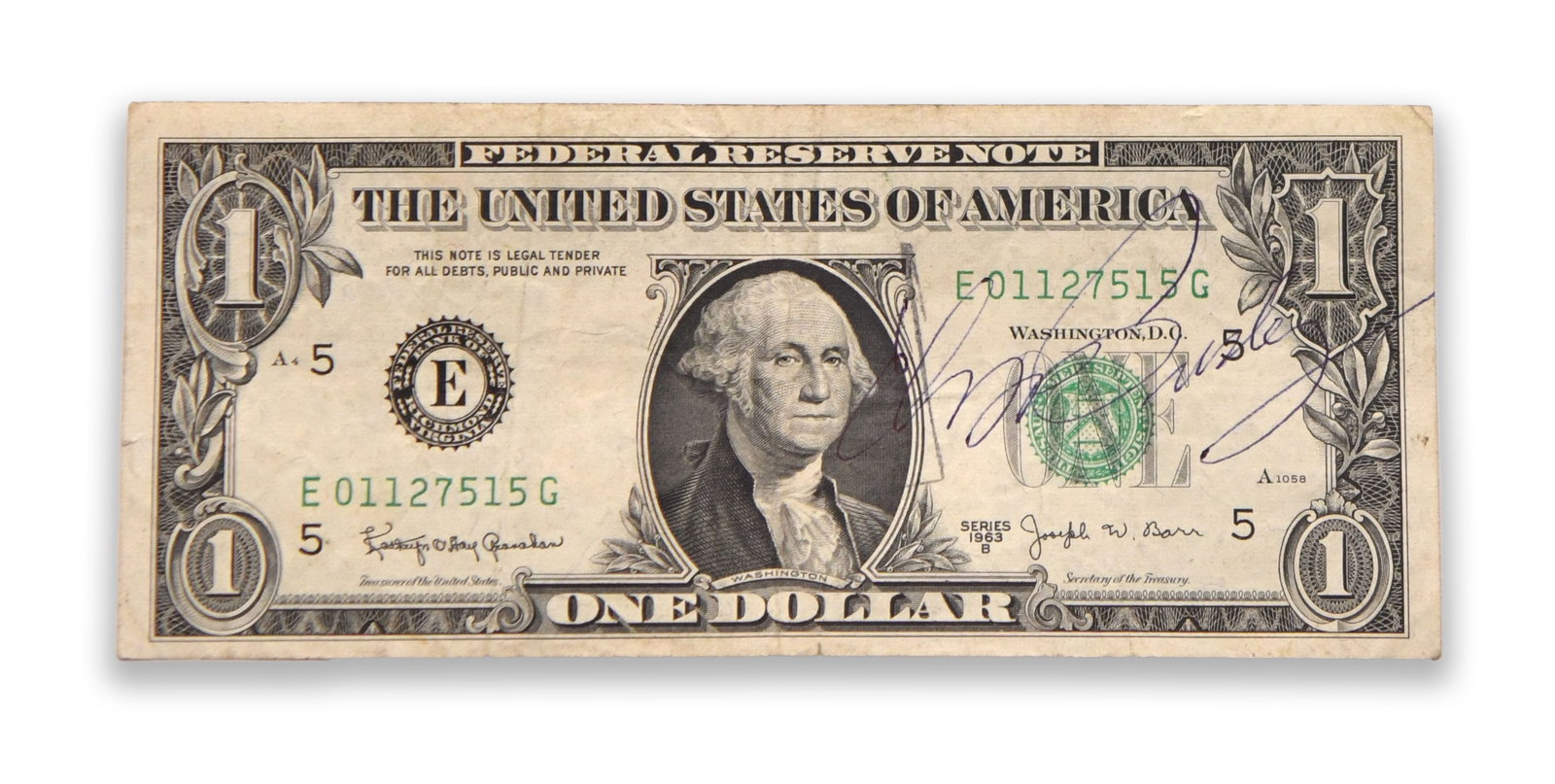 ELVIS PRESLEY - Signed 1963 United States One-Dollar Federal Reserve Note (1 of 2)