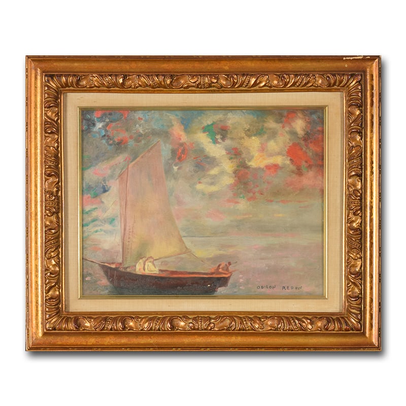 Odilon Redon (1840-1916), Attributed to, Oil on Canvas: ODILON REDON (1840-1916), ATTRIBUTED TO, OIL ON CANVAS Dimensions: Image size: 40.9 x 31.7 cm. All measured values are approximate. Provenance and Authenticity: This painting is presented in the manne