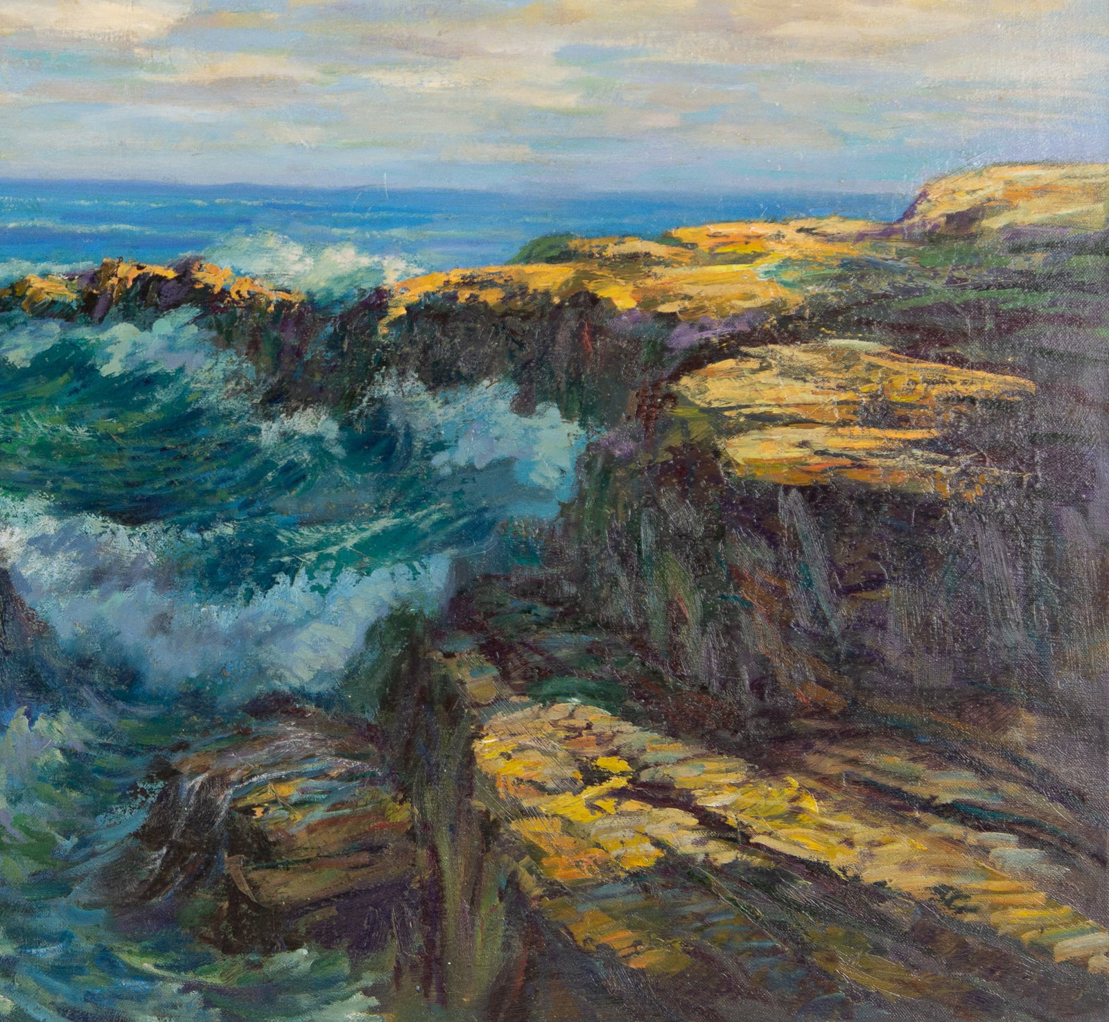 Frederick Childe Hassam (American, 1859-1935)Waves crashing against the reefs - 3