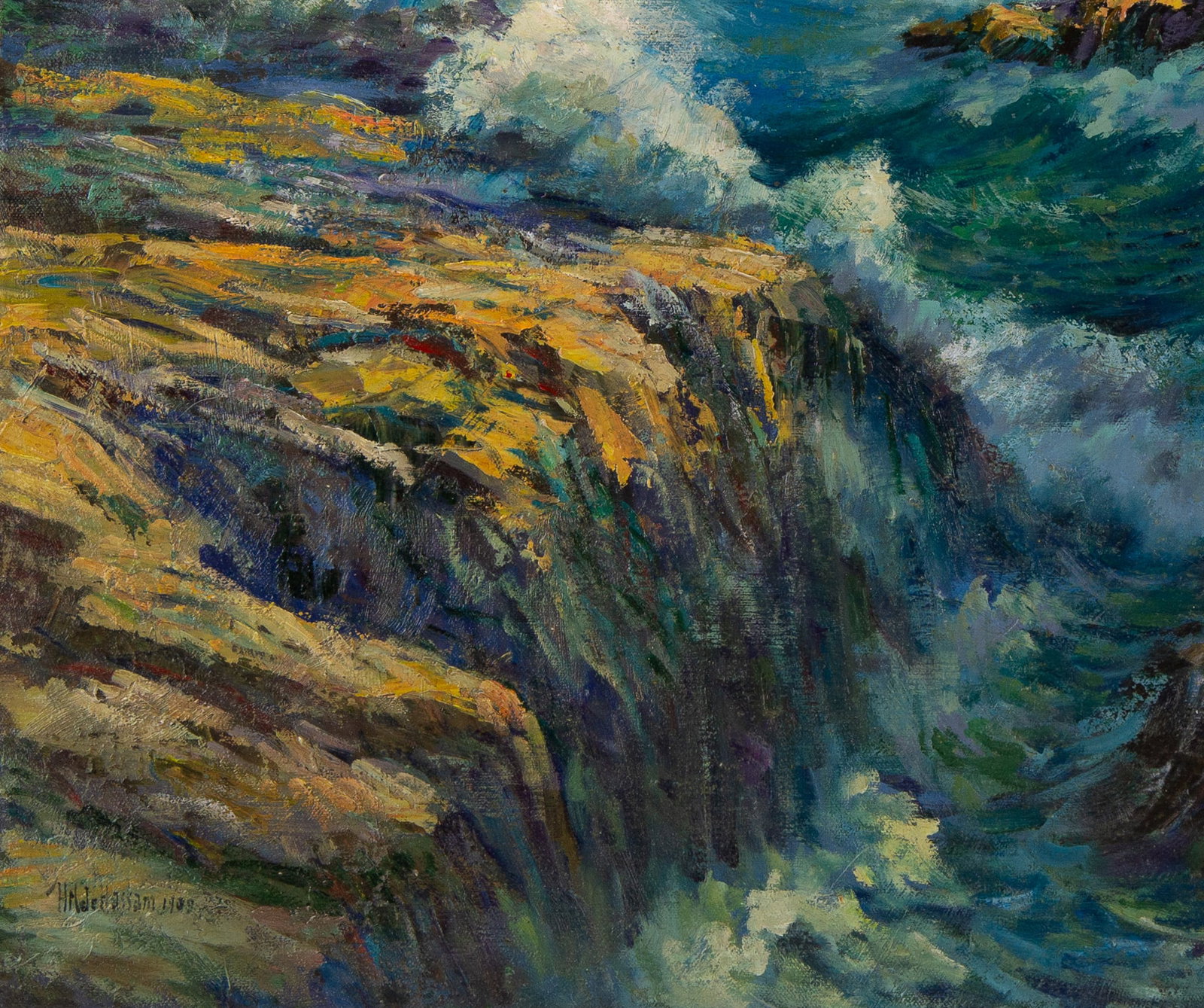 Frederick Childe Hassam (American, 1859-1935)Waves crashing against the reefs - 6