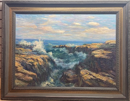 Frederick Childe Hassam (American, 1859-1935)Waves crashing against the reefs - 7