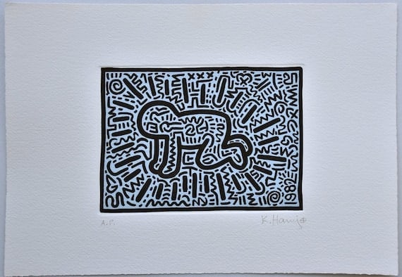Keith Haring ( American, 1958 - 1990 ) Large Pop Art Etching on Arches fine art paper 300g: Medium: Etching on Arches fine art paper 300g Style: Pop Art Painting Size: 8 x 12 inches Frame Size: N/A x N/A inches Condition: This artwork is in great condition for its age. Signature: Signed Arti