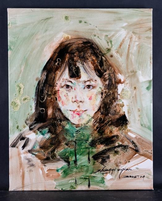 Artist Qianqian Zhang Original Portrait Oil "Young: Medium: Oil on canvas Size: 15.5" x 19.5" Frame Size: Framing Option Available! Please Message Us For Details! Age: 2000s Condition: Good, no damage seen Artist: Qianqian Zhang A Modernist style of se
