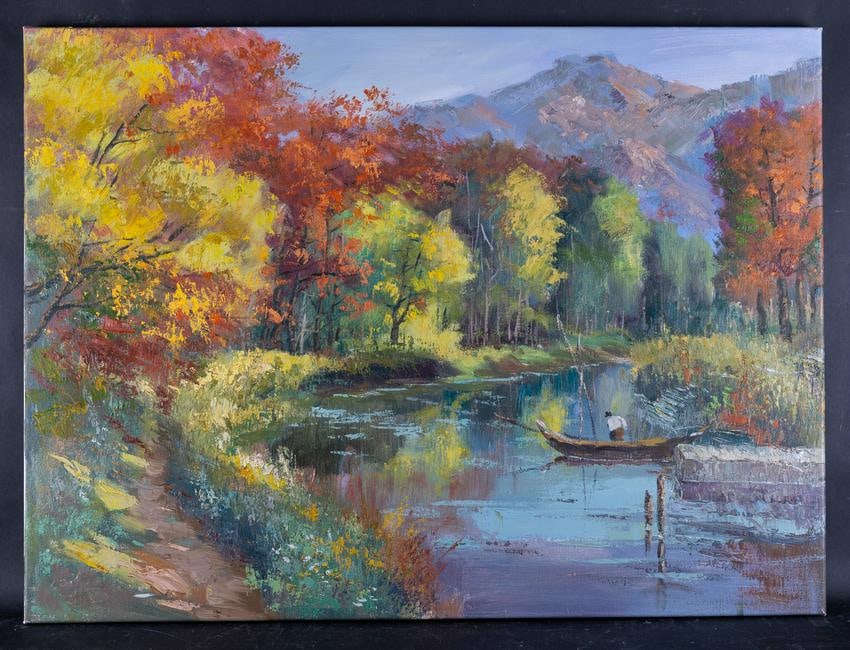 Fine Art Impressionist Oil By Artist Shanlin Cai "Plein: Medium: Oil on canvas Size: 23" x 31" Frame Size: Framing Option Available! Please Message Us For Details! Age: 2000s Condition: Good, no damage seen Artist: Shanlin Cai A Beautifully depicted Autumn 