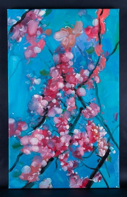 Original Floral Oil By Artist Qiang Li "Blossoms On: Medium: Oil on canvas Size: 16.5" x 26.5" Frame Size: Framing Option Available! Please Message Us For Details! Age: 2000s Condition: Good, no damage seen Artist: Qiang Li Great for collection or home 