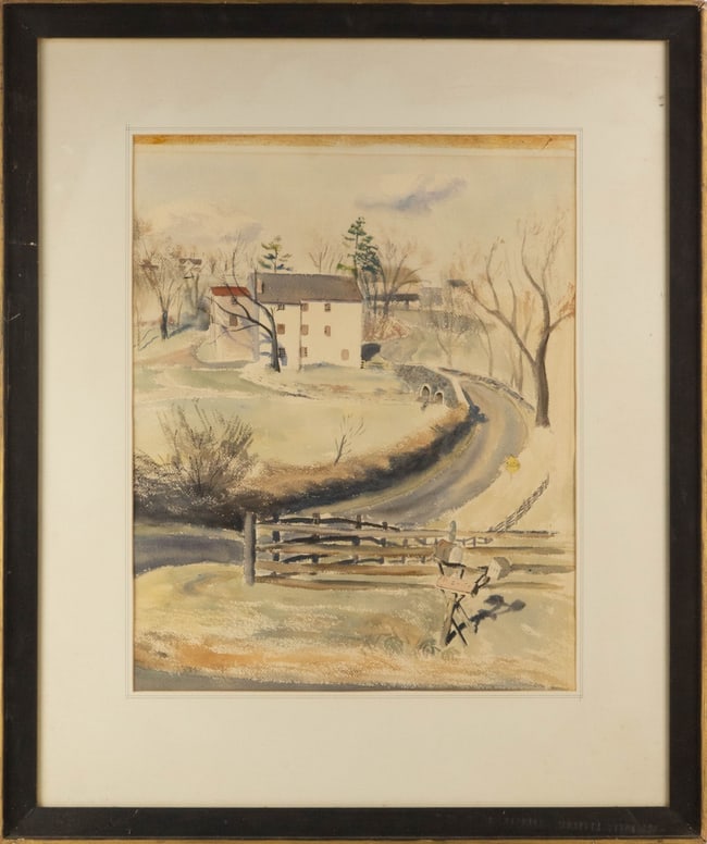Landscape Watercolor "The Way Home": Title: The Way Home Medium: Watercolor Painting Size: 24" x 19" Frame Size: 37" x 31" Condition: This artwork is in good overall condition for its age. Signature: No Signature Artist: N/A JZ24100335 D