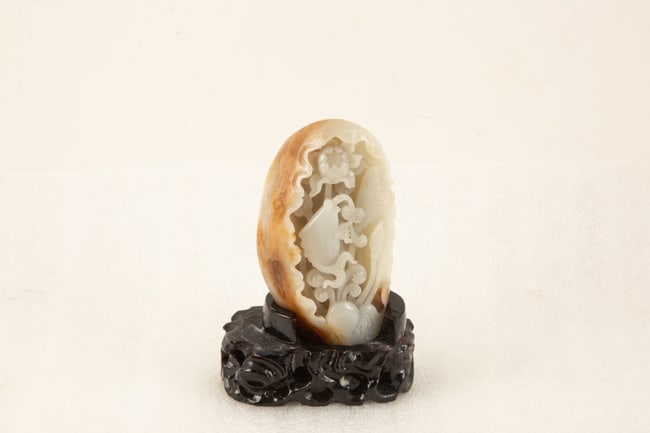 Carved Hardstone Fish and Lotus Display Carving (1 of 7)