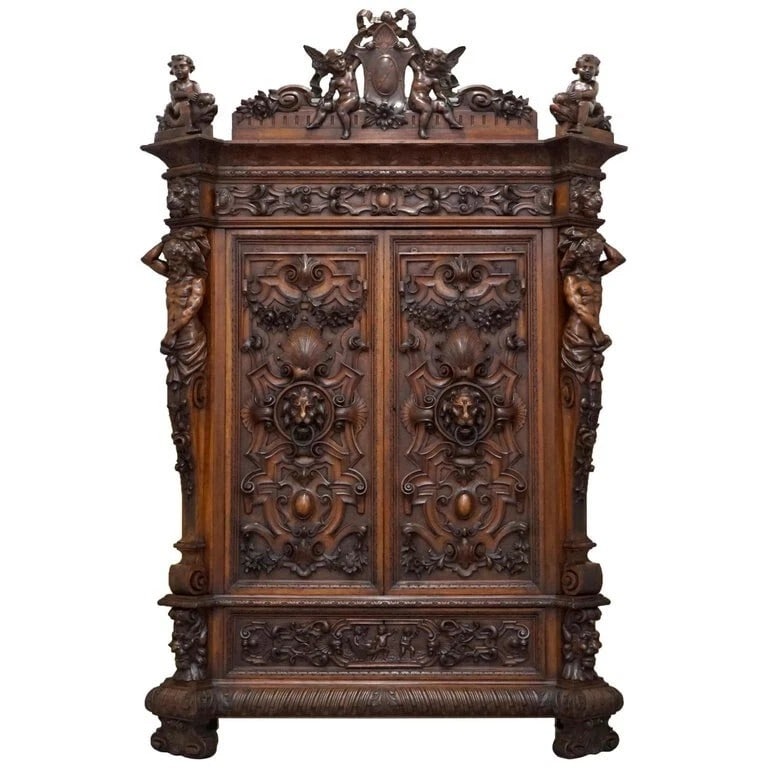 19th-Century Renaissance Revival Carved Wood Cabinet (1 of 4)