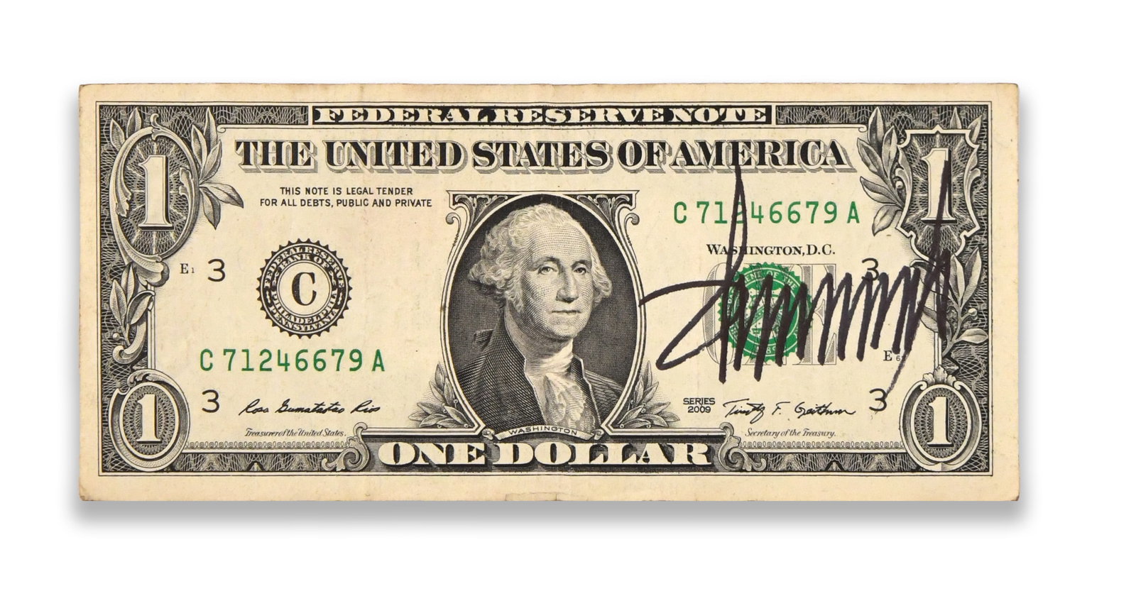 DONALD J. TRUMP - Signed 2009 One Dollar Federal Reserve Note (1 of 2)