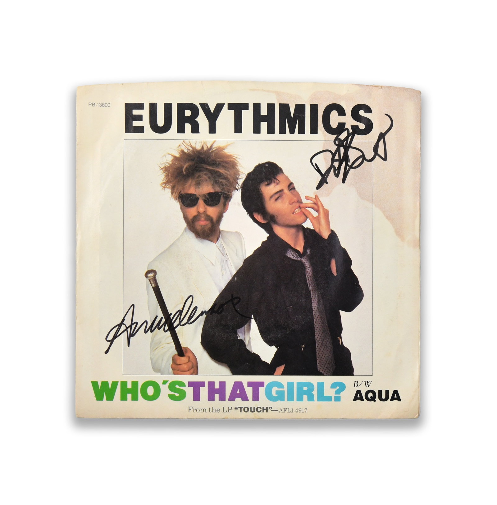 Eurythmics - Signed "Who's That Girl?" 7-inch Single (RCA, PB-13800): EURYTHMICS - SIGNED "WHO'S THAT GIRL?" 7-INCH SINGLE (RCA, PB-13800) Dimensions: Vinyl records Size:7 x 7 in Provenance and Authenticity: This lot comprises an original 1983 RCA Records pressing of Wh